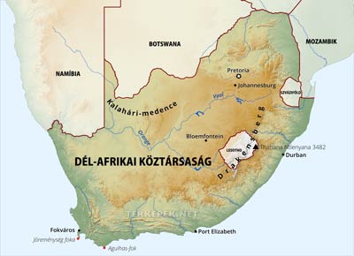 Dél-Afrika domborzati térképe